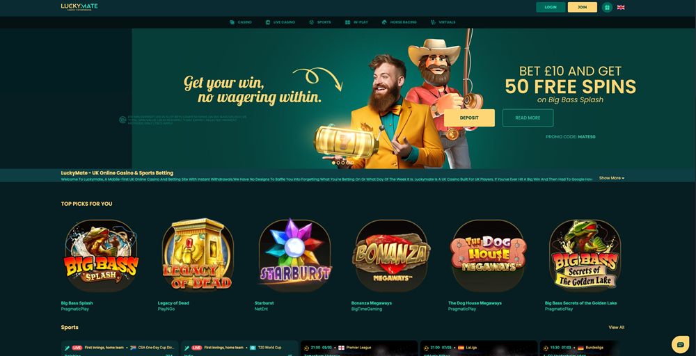 LuckyMate casino úvodní