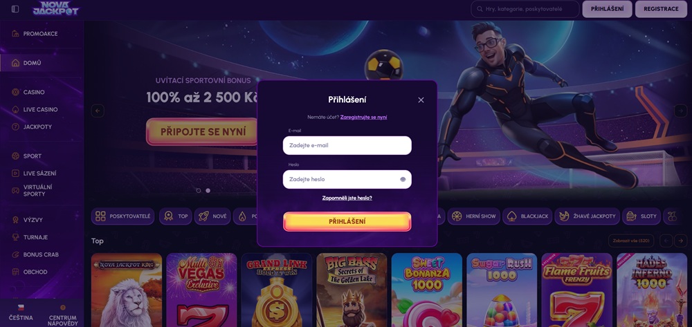 NovaJackpot login úvod