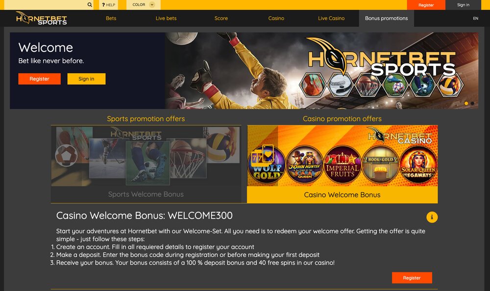 Hornetbet promo code welcome300