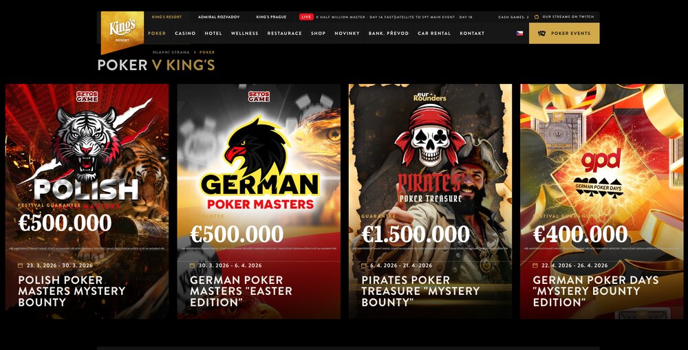 kings resort poker březen 2026