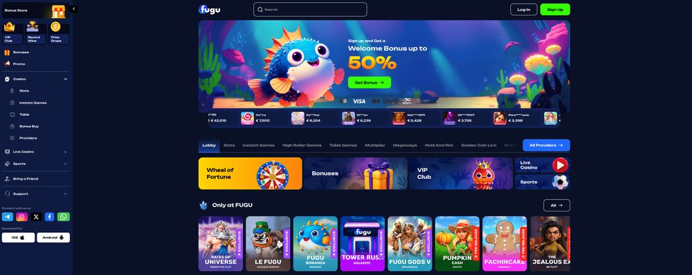Fugu Casino homepage