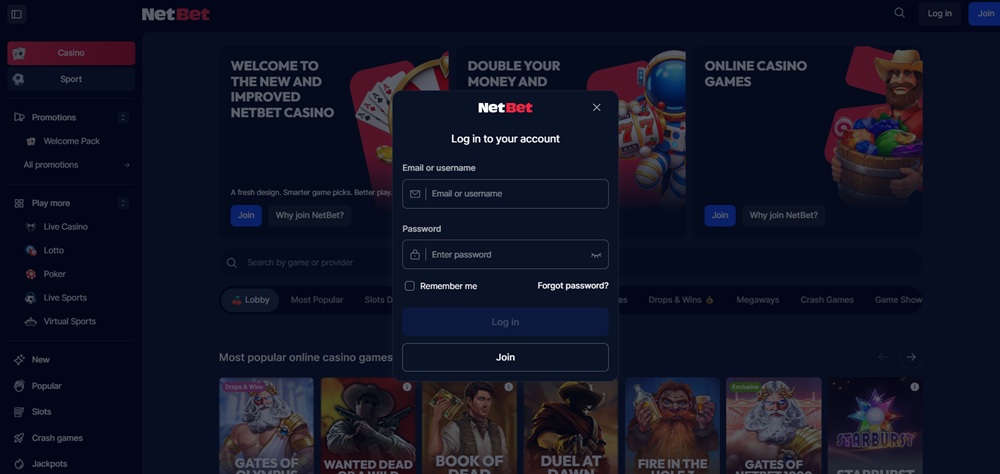 NetBet login uvodni