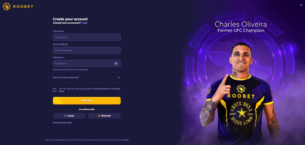 Introducción al registro en Roobet