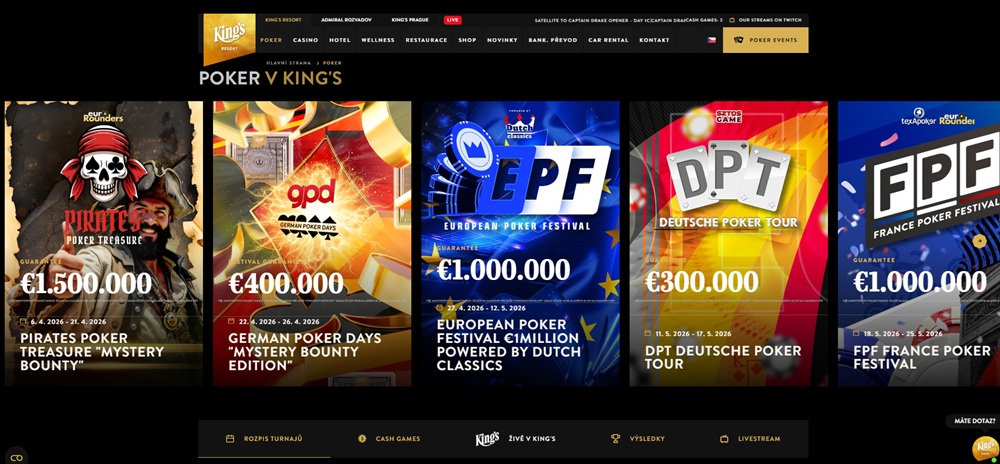 Pokerové turnaje duben 2026 13. dubna – 19. dubna