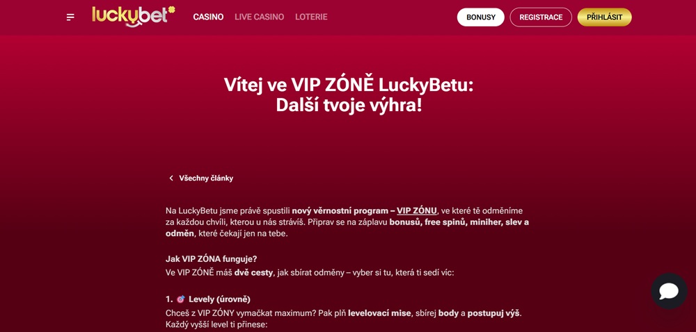 LuckyBet věrnostní body