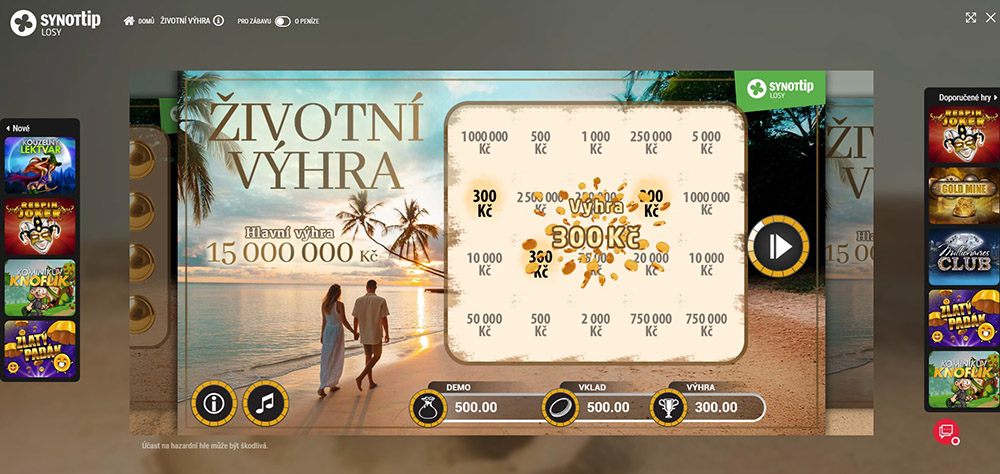 Online los Životní výhra