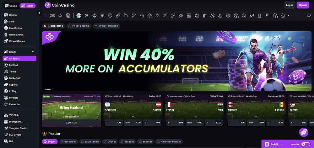 Sázková kancelář CoinCasino úvod